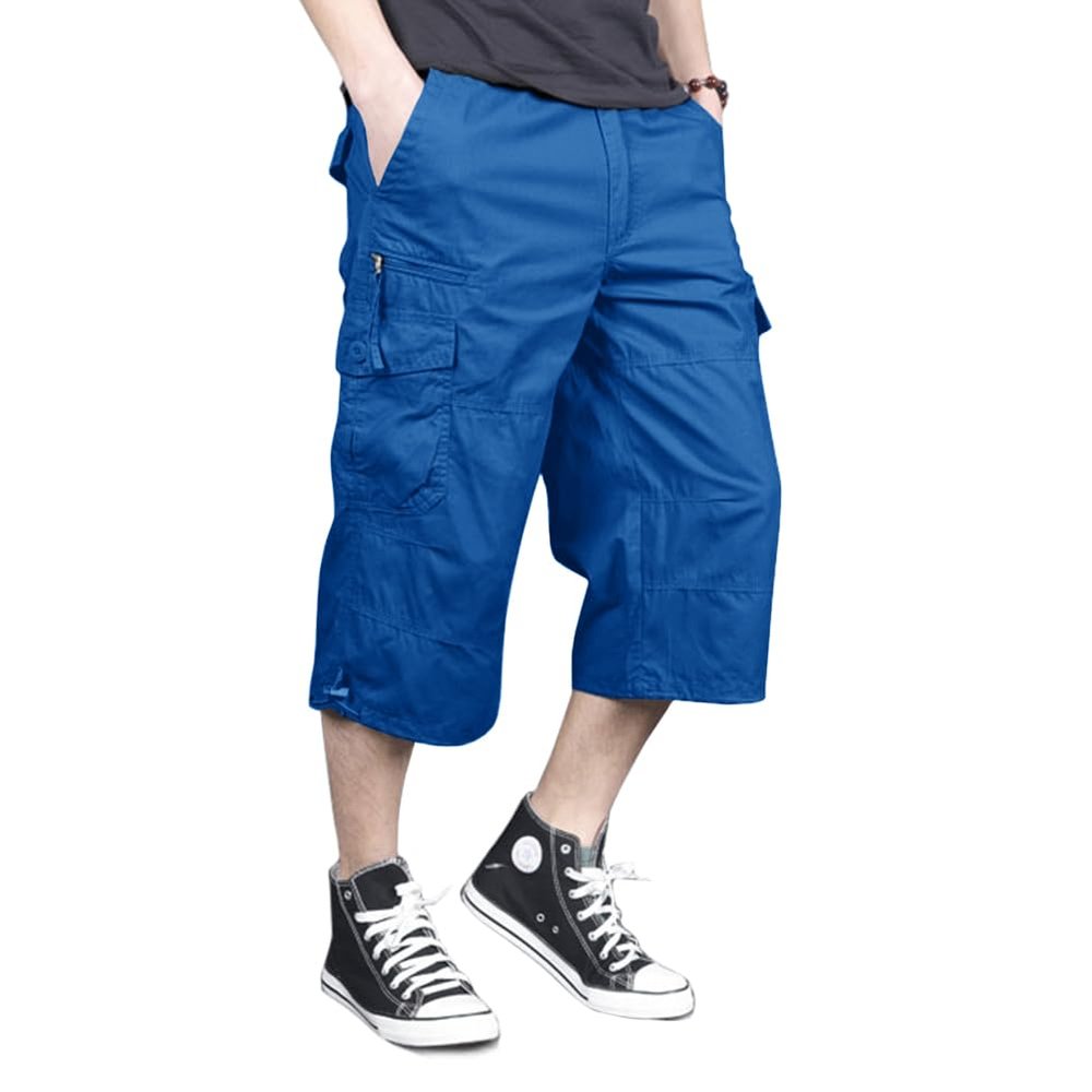 MAGNIVIT Mens Capri Long Twill Cargo Shorts Below Knee 3/4 Cargo Shorts Cotton Relaxed Fit Casual Multi-Pocket ColouredBlue 33