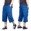 MAGNIVIT Mens Capri Long Twill Cargo Shorts Below Knee 3/4 Cargo Shorts Cotton Relaxed Fit Casual Multi-Pocket ColouredBlue 33 view 3