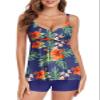 Tankini Swimsuits for Women Tummy Control Bathing Suits Two Piece Ladies Swimwear Twist Front Tank Top with Boyshort Swimsuit Modest Flowy Bathing Suit Athletic Tankini Set Navy Blue Print M view 1