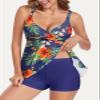 Tankini Swimsuits for Women Tummy Control Bathing Suits Two Piece Ladies Swimwear Twist Front Tank Top with Boyshort Swimsuit Modest Flowy Bathing Suit Athletic Tankini Set Navy Blue Print M view 2