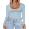 Ekouaer Women's Scoop Neck Long Sleeve Top Tight Shirts Thermal Undershirts Base Layer Tee Light Blue S view 1