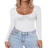 Ekouaer Women's Scoop Neck Long Sleeve Top Tight Shirts Thermal Undershirts Base Layer Tee White XXL view 1