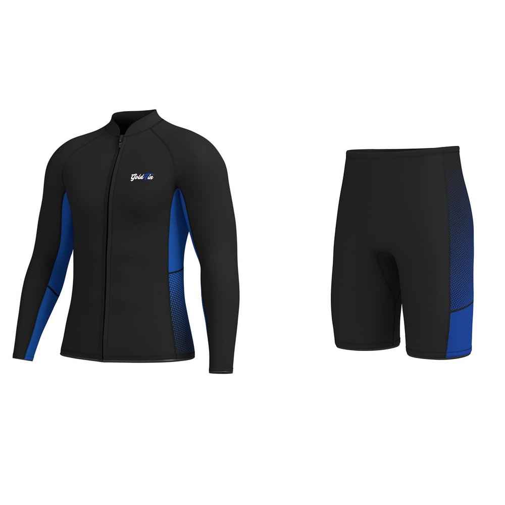 GoldFin Mens Wetsuit Tops and Wetsuit Shorts, 2mm Wet Suits Neoprene Short and Jacket for Men Keep Warm in Cold Water Swimming Snorkeling Diving Surfing Kayaking, Blue Large