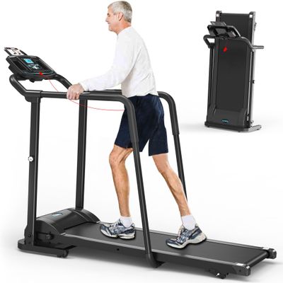 Ksports Advanced Rehab Walking Treadmill with 2.25HP Motor, Long Handrails for Balance, 287 LB Capacity, 0.4-8.0 MPH, 3-Level Incline, Bluetooth for Kinomap, Zwift & FitShow, Foldable with LCD Display