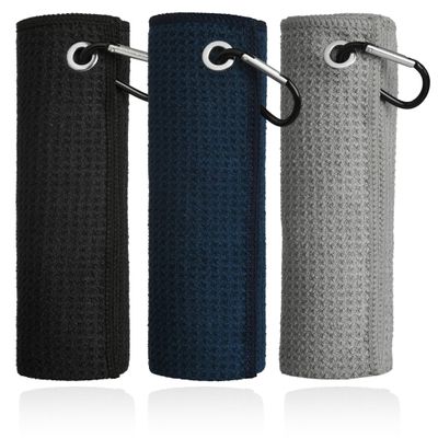 Mile High Life Microfiber Golf Towel 3 Pack, 16" X 16", Waffle Pattern Design with Carabiner Clip, Super Absorbent, Small Golf Ball Towels, Golf Bag Accessories for Men and Women, Golf Gift