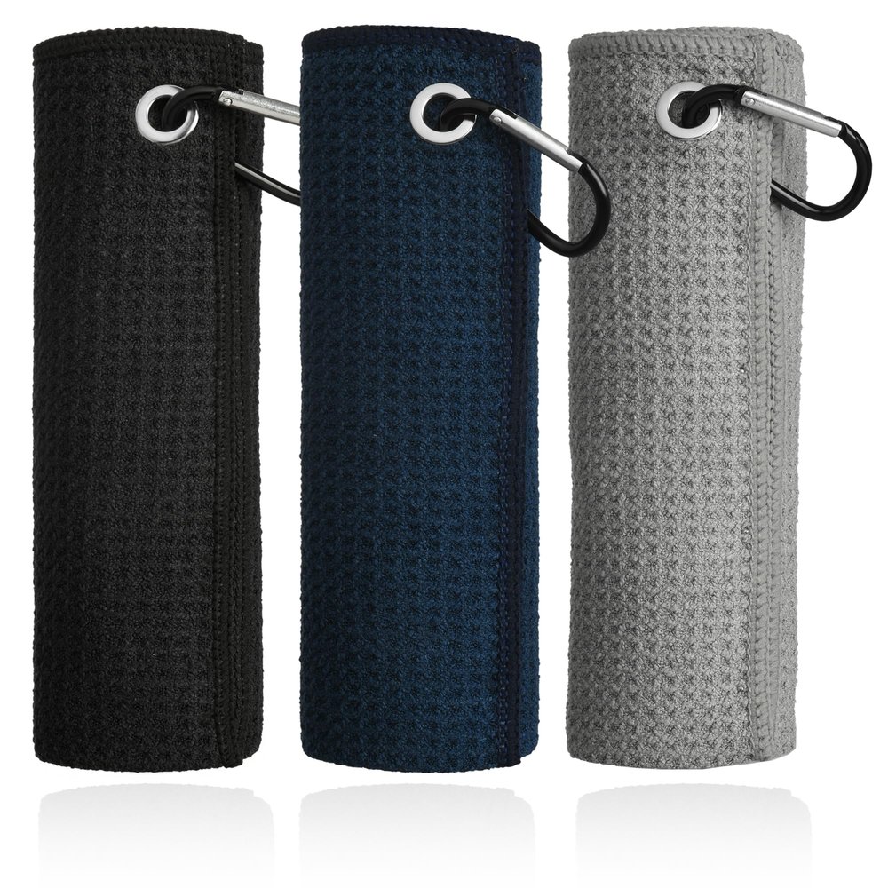 Mile High Life Microfiber Golf Towel 3 Pack, 16" X 16", Waffle Pattern Design with Carabiner Clip, Super Absorbent, Small Golf Ball Towels, Golf Bag Accessories for Men and Women, Golf Gift