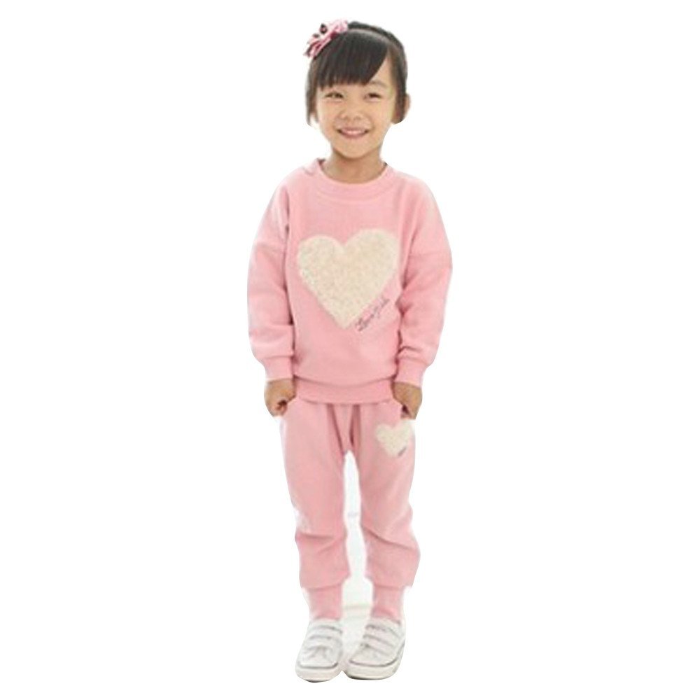 Toddler Baby Girls Heart Print Tracksuit Outfits 2pcs Butterfly Long Sleeve Sweatshirts T-Shirts & (Pink, 5-6 Years)