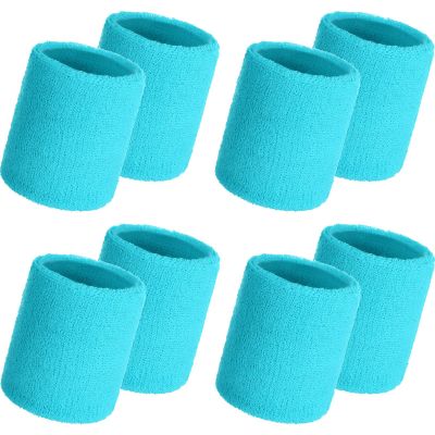 Willbond 8 Pack Wrist Sweatbands Sports Wristbands Tennis Sweatbands Neon 80s Thick Cotton Gymnastics Sweat Band International Sports Athletic Wristband for Men Women Party(Neon Blue)