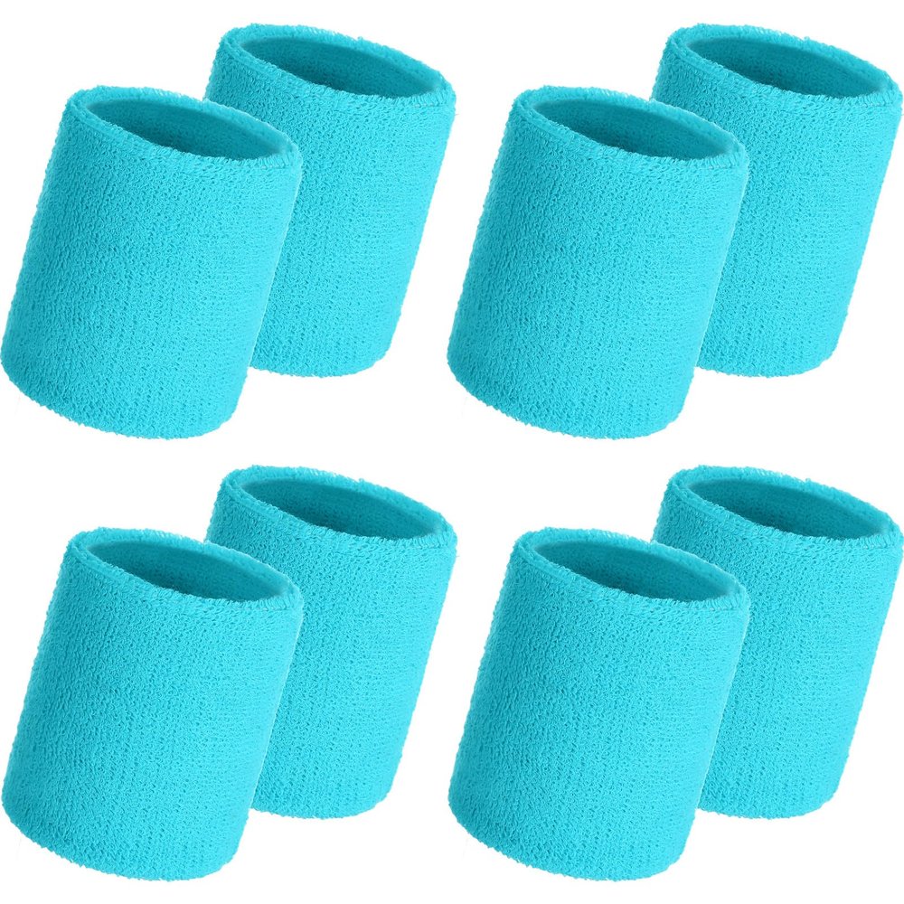 Willbond 8 Pack Wrist Sweatbands Sports Wristbands Tennis Sweatbands Neon 80s Thick Cotton Gymnastics Sweat Band International Sports Athletic Wristband for Men Women Party(Neon Blue)