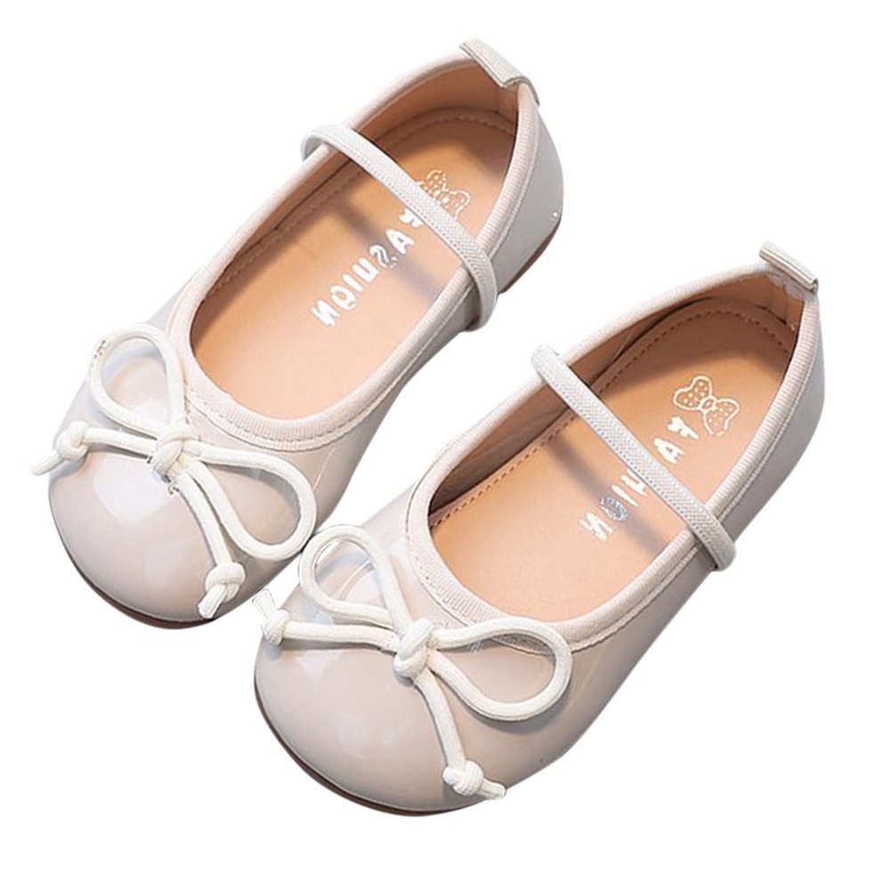 NineFit Basics Toddler Girl Mary Jane Dress Shoes for School - Non Slip Soft Sole Leather Bowknot Kinds Swim Shoes (White, 7.5 Toddler)