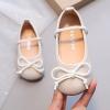 NineFit Basics Toddler Girl Mary Jane Dress Shoes for School - Non Slip Soft Sole Leather Bowknot Kinds Swim Shoes (White, 7.5 Toddler) view 2