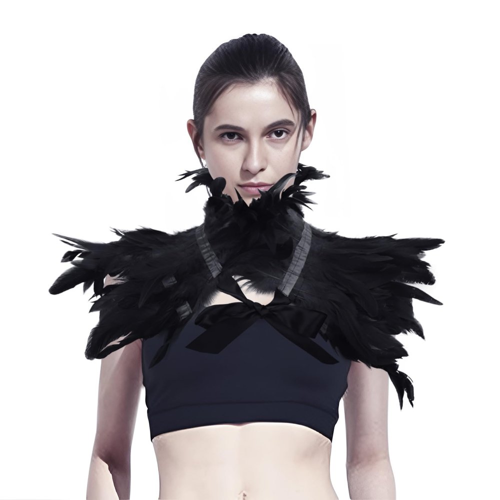 Beisto Halloween Feather Cape Adult Witch Wings Shawl Neck Cover Cosplay Masquerade Party Costume Collar Shoulder Wrap Black