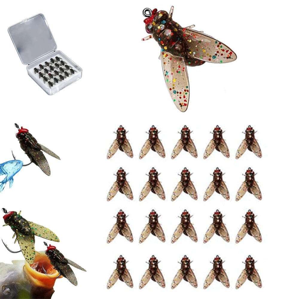 20PCS Bionic Fly Fishing Bait, 2024 New Trout Jigs Swimbaits Dry Flies Bass Fly Fishing Lures Kit, Fly Hook Soft Bait Add Fish Attractant,Silicone Fishing Lure Set