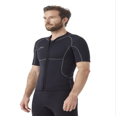 Hevto Men Wetsuits Tops 2mm Neoprene Jacket with Pocket Short Sleeve Surfing Kayak SUP Jet Ski Wet Suit for Water Sports (Tops Short, XL)