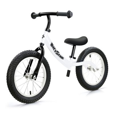 bicystar 14 Inch Toddler Balance Bike for 3-6 Year Old, Real Rubber Air Tires, No Pedal Kids Bike with Adjustable Seat & Handlebar, Footrest, Gift Bike for 3-5 Boys Girls, White