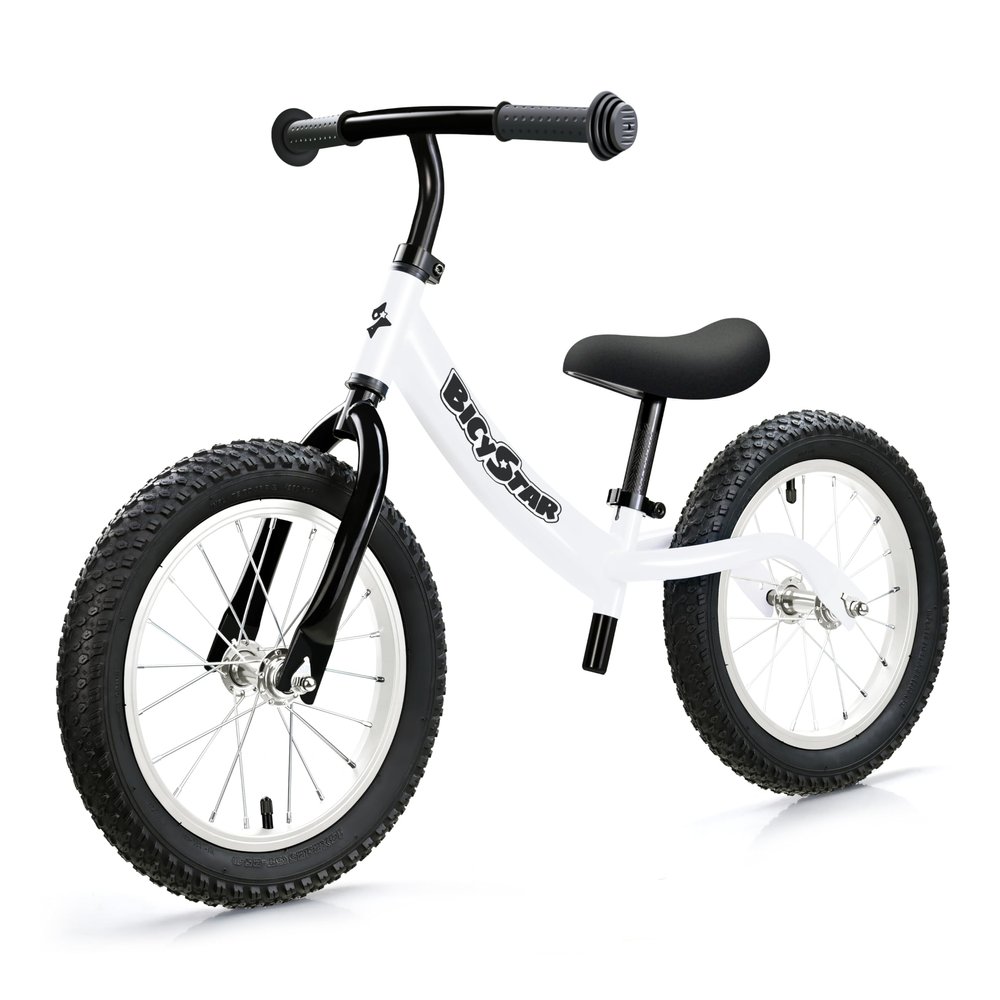 bicystar 14 Inch Toddler Balance Bike for 3-6 Year Old, Real Rubber Air Tires, No Pedal Kids Bike with Adjustable Seat & Handlebar, Footrest, Gift Bike for 3-5 Boys Girls, White