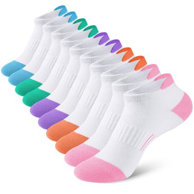 Somaibo 10 Pairs Kids Socks for Boys Girls Low Cut Athletic Ankle Socks Half Cushioned Crew Cotton No Show Socks 10-12 Years Purple/Blue/Orange/Green/Pink