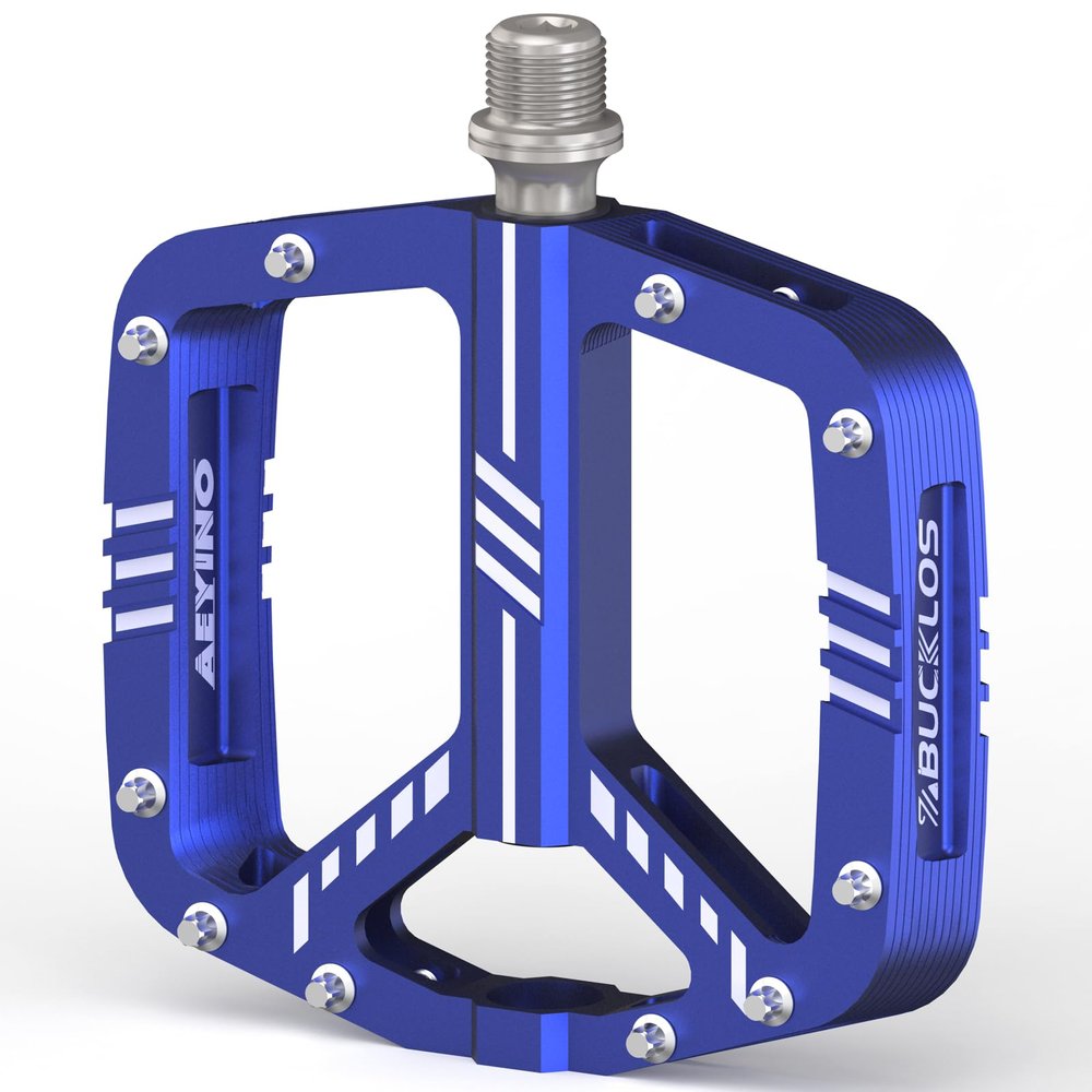 BUCKLOS MTB Flat Pedals Mountain Bike PedalsAdult Road Bicycle Pedals Aluminum Alloy Non-Slip Large Concave Platform Pedals for BMX, Downhill,AM, Enduro 9/16''Blue