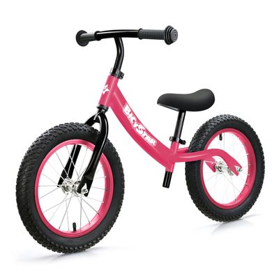 bicystar 14 Inch Toddler Balance Bike for 3-6 Year Old, Real Rubber Air Tires, No Pedal Kids Bike with Adjustable Seat & Handlebar, Footrest, Gift Bike for 3-5 Boys Girls, Pink