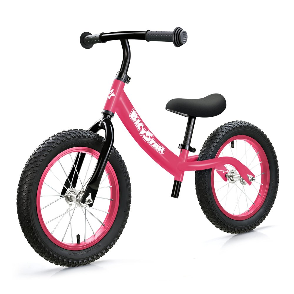 bicystar 14 Inch Toddler Balance Bike for 3-6 Year Old, Real Rubber Air Tires, No Pedal Kids Bike with Adjustable Seat & Handlebar, Footrest, Gift Bike for 3-5 Boys Girls, Pink