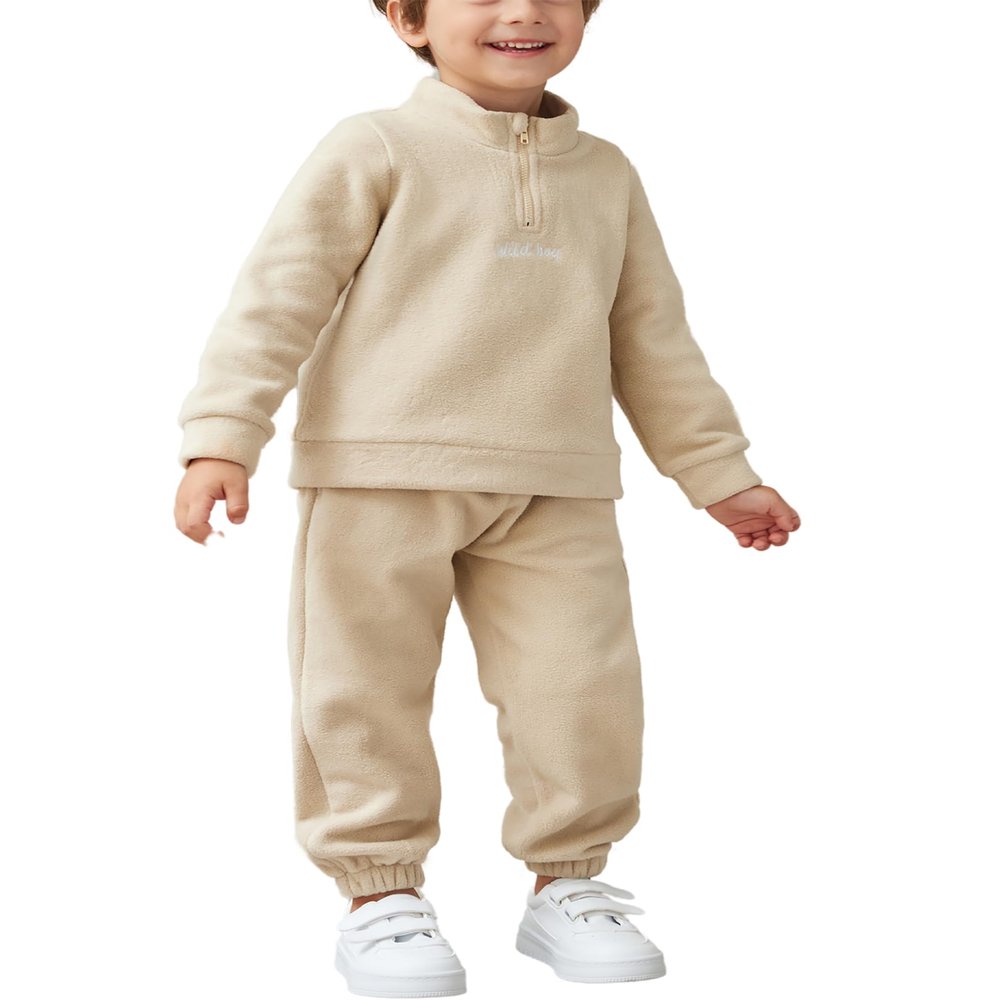 Arshiner Toddler Boy Outfits Long Sleeve Fleece Sweatshirt Pants Fall Winter Clothes Set 5-6 Years Khaki