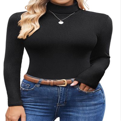 Ekouaer Women's Turtleneck Shirts Ribbed Pullover Sweater Long Sleeves Tops Midweight Thermal Underwear Blouse Black XS