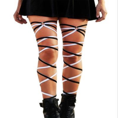 deladola Rave Leg Wraps,O-Ring Black and White Elastic Straps, Music Festival Costumes for Women