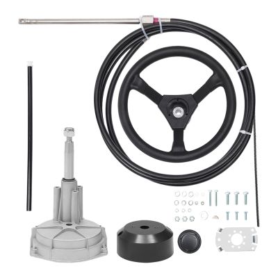 16 FT Outboard Rotary Steering System Kit 16FT Boat Control Cable With 12.5 Inches Wheel Durable Marine Steering System Replacement for Mechanical/Manual Steering of Yachts, Fishing Boats