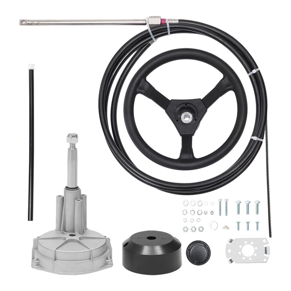 16 FT Outboard Rotary Steering System Kit 16FT Boat Control Cable With 12.5 Inches Wheel Durable Marine Steering System Replacement for Mechanical/Manual Steering of Yachts, Fishing Boats