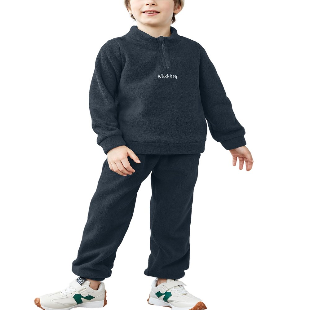 Arshiner Toddler Boy Letter Embroidery Half Zip Sweatshirt & Pants Set Fleece Winter Outfits 2-3T Navy Blue