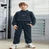 Arshiner Toddler Boy Letter Embroidery Half Zip Sweatshirt & Pants Set Fleece Winter Outfits 2-3T Navy Blue view 3