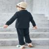 Arshiner Toddler Boy Letter Embroidery Half Zip Sweatshirt & Pants Set Fleece Winter Outfits 2-3T Navy Blue view 4
