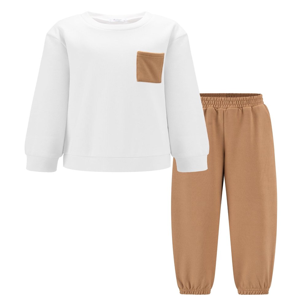 Arshiner Toddler Boys Fleece Colorblock Pocket Sweatshirt & Sweatpants Outfit Set Fall Winter Clothes 4t -White/Brown