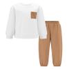 Arshiner Toddler Boys Fleece Colorblock Pocket Sweatshirt & Sweatpants Outfit Set Fall Winter Clothes 4t -White/Brown view 1