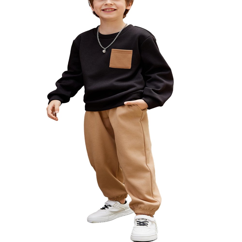 Arshiner Fleece Colorblock Sweatshirt & Sweatpants Outfit Set Fall Winter Clothes Size 4t -Black/Brown
