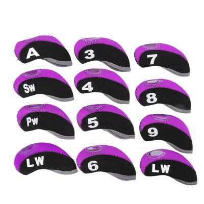 Vomeko Golf Iron Covers,Golf Iron Head Covers Neoprene Golf Iron Covers Set 12pcs for All Brands C.allaway,P.ing,T.aylormade,C.obra Etc.(Black and purple)