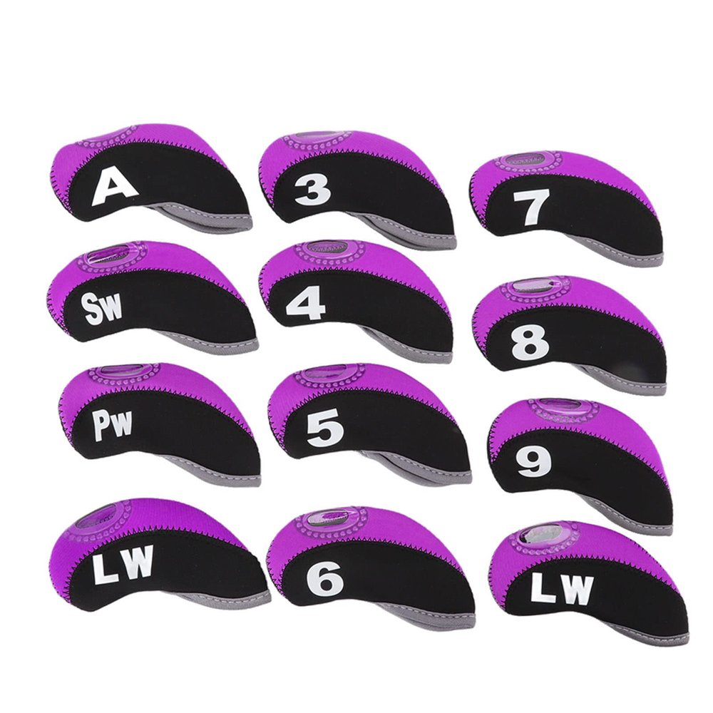 Vomeko Golf Iron Covers,Golf Iron Head Covers Neoprene Golf Iron Covers Set 12pcs for All Brands C.allaway,P.ing,T.aylormade,C.obra Etc.(Black and purple)