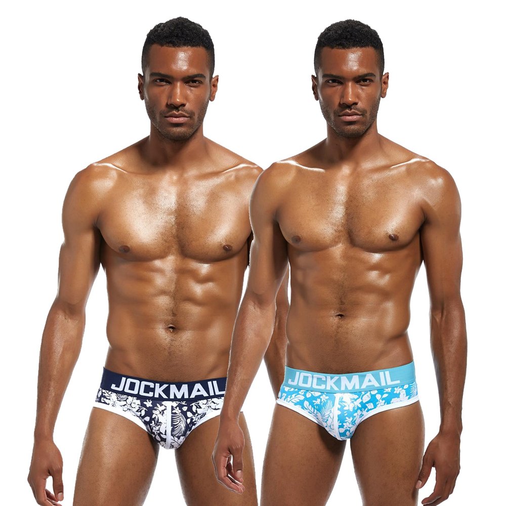JOCKMAIL Men's Underwear Briefs Men's Cotton Low Rise Briefs Soft Breathable Bulge Pouch Sexy Underwear (US, Alpha, XX-Large, Regular, Regular, Navy+Sky blue)