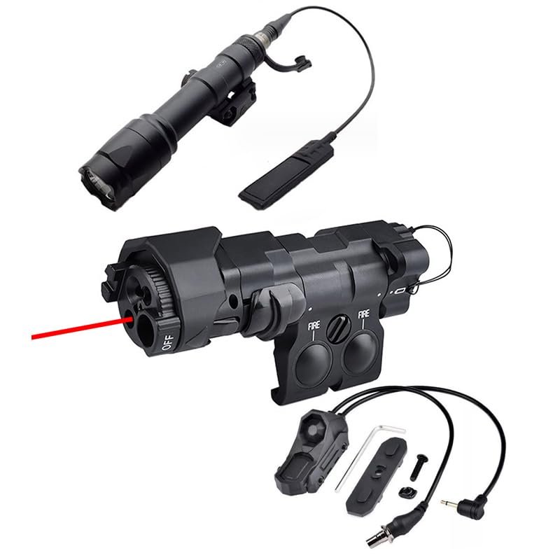 AWETHE Metal ML C1+ Box Laser Sight(with IR+Red/Green/Blue Laser+IR Fill Light+220 Lumens LED Flashlight),&M600C Strong Flashlight,&Modular Remote Pressure Switch(SF+2.5 Plug) Combo,Black