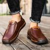 Asifn Men's Loafers Leather Hand-Stitched Casual Shoes Non-Slip Wear-Resistant Flat Bottom Breathable Outdoor Shoes Brown 12 US view 2