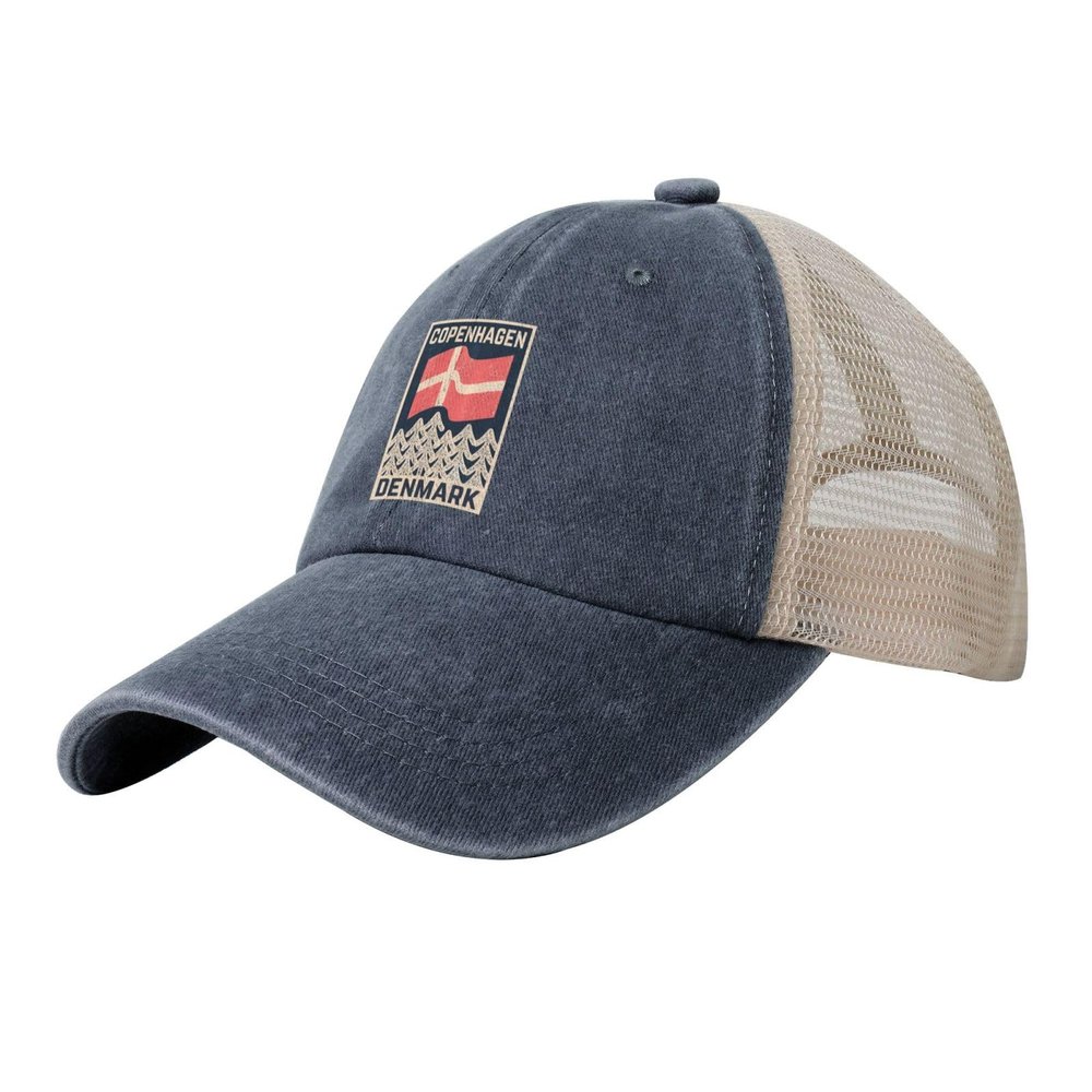 Byoblu Danish-Flag-Copenhagen-Denmark-Retro- Denim Trucker Hat Mesh Baseball Cap for Men Or Women Cowboy Dad Navy Blue