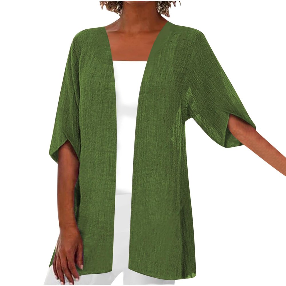 Lightweight Kimono Summer Cardigan for Womens Short Sleeve Blouse Shirts Thin Cotton Light Cardigan Solid Color Cover Ups