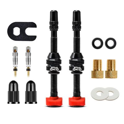 Tubeless Presta Valve Stem Kit, Bicycle Tubeless Valve Stem with Bicycle Valve Adapter with Valve Core Remover Tool and Valve Stem Caps, Black(60mm)
