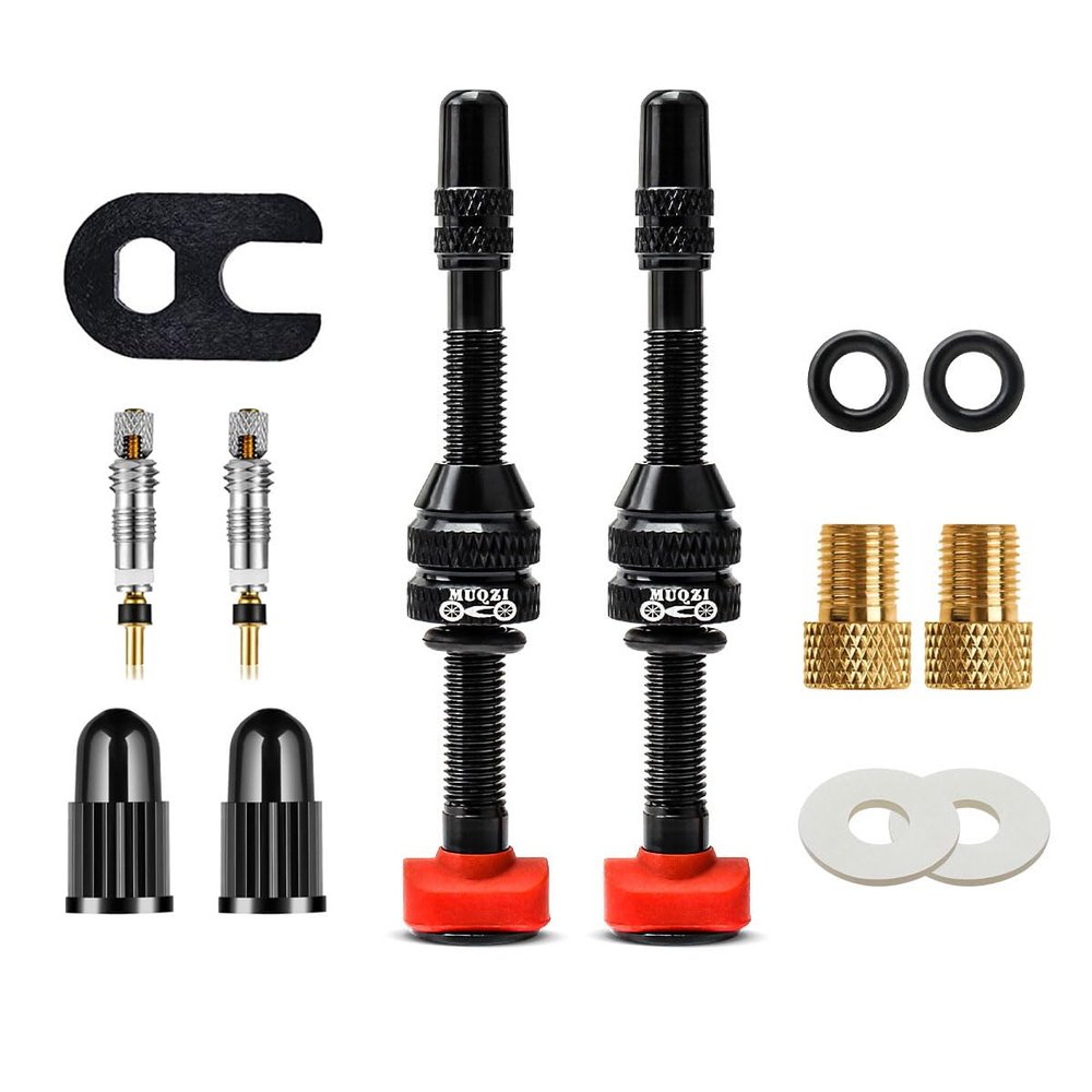 Tubeless Presta Valve Stem Kit, Bicycle Tubeless Valve Stem with Bicycle Valve Adapter with Valve Core Remover Tool and Valve Stem Caps, Black(60mm)