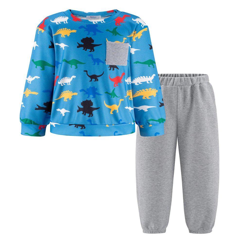 Arshiner Little Boys Fall Winter Clothes 2Pcs Set Pocket Crewneck Sweatshirt and Pants Sweatsuit for 5-6 Years