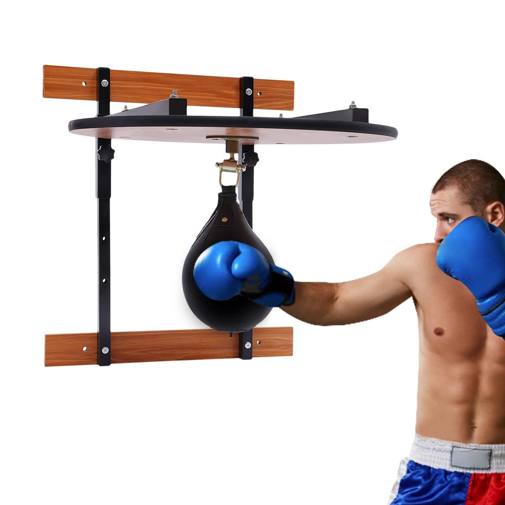 Boxing Speed Bag Platform Kit, Speed Bag Mount with Speed Punching Bag, Adjustable Height Wood Platform, Black Speedbag Ball, Swivel Speed Bags for Boxing Training, Workout, Punching, Exercise