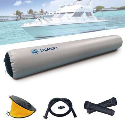 LTCANOPY Heavy Duty Inflatable Boat Fender, 7'x16 Boat Bumper for Docking, Yachts, Sailing Docks, PVC Fender for Boat Comes with 33'x 2/5" Double Braided Nylon Dock Line, Foot Pump