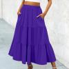 2024 Women's Summer Boho Elastic Waist A-Line Beach Flowy Swing Ruffle Hem Tiered Maxi Skirt with Pockets view 3