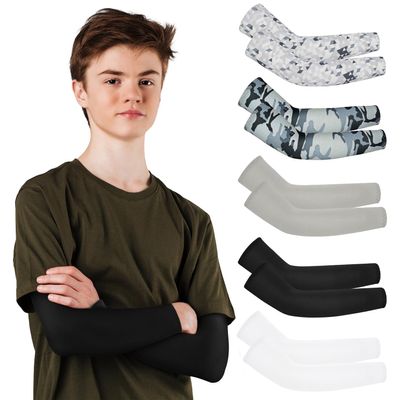 Arm Sleeves Youth 5 Pairs UV Sun Protection Arm Sleeves Cooling Sleeves to Cover Arms Compression Sleeve Youth Baseball Arm Sleeves for Boys Girls Football Basketball Outdoor Sports Arm Sleeves