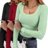 Ekouaer Womens 3 Pack Long Sleeve Shirts Square Neck Basic Ribbed Tops Tee Thermal Undershirts Black/Burgundy/Green X-Small view 1